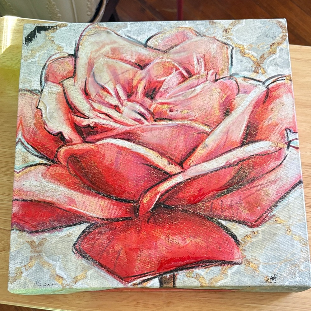 Elegant Red Rose Canvas Art 11” x 12”